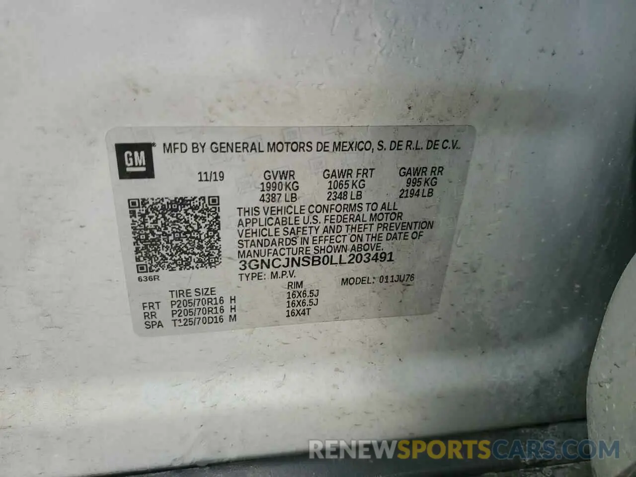 13 Photograph of a damaged car 3GNCJNSB0LL203491 CHEVROLET TRAX 2020
