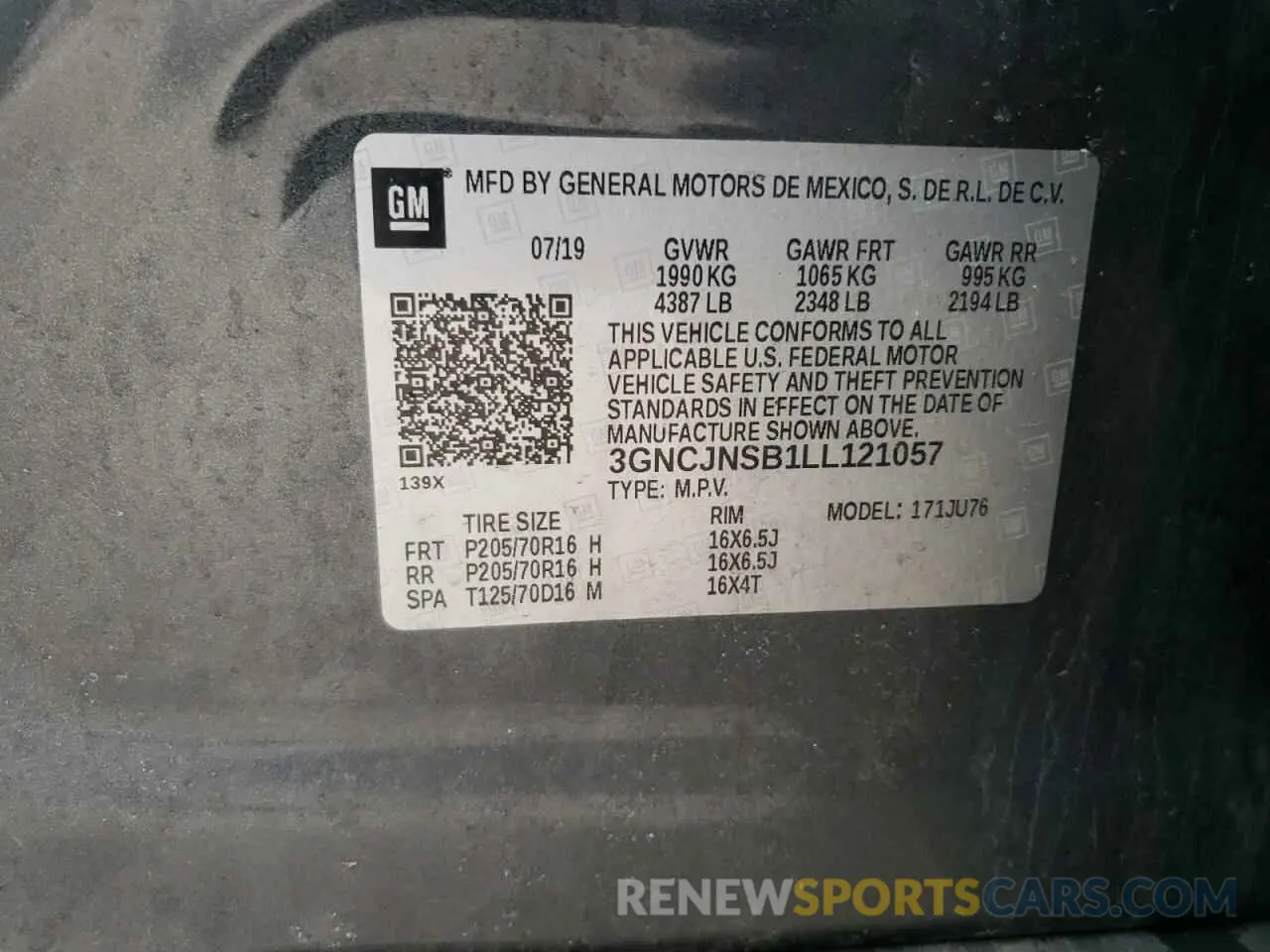13 Photograph of a damaged car 3GNCJNSB1LL121057 CHEVROLET TRAX 2020