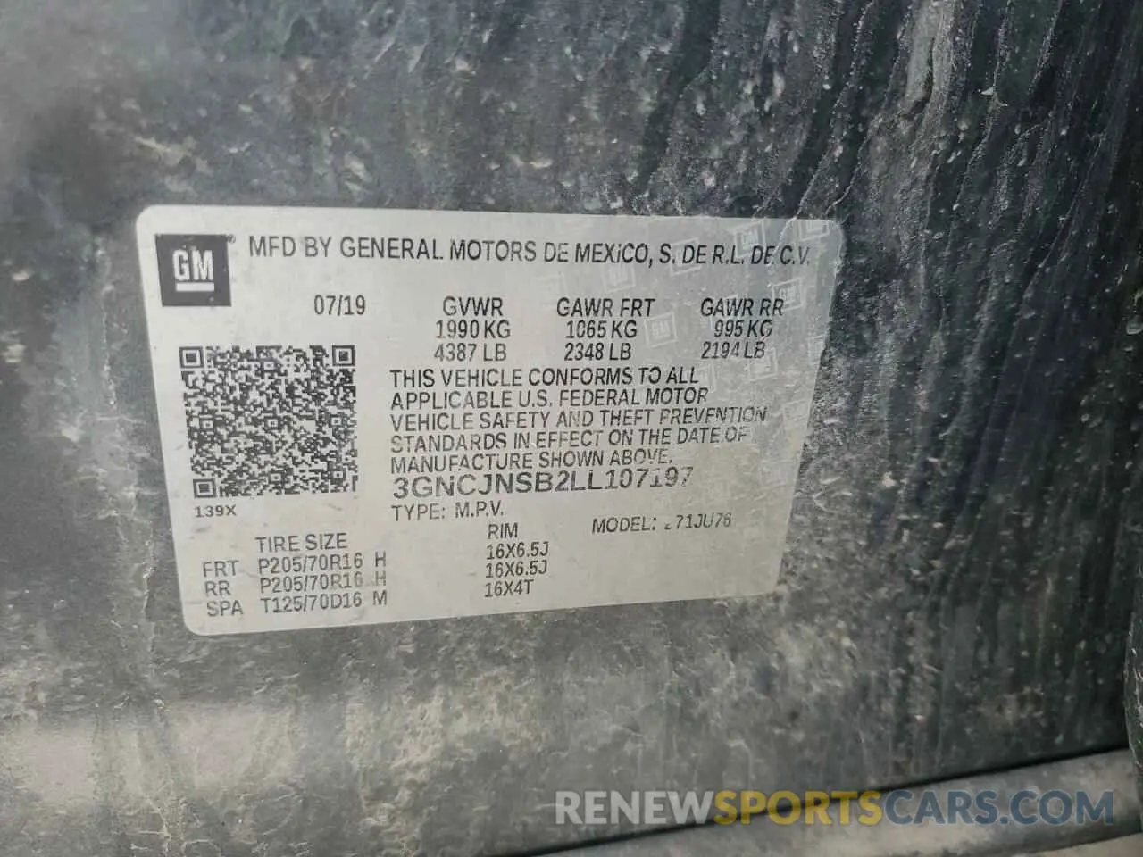 14 Photograph of a damaged car 3GNCJNSB2LL107197 CHEVROLET TRAX 2020