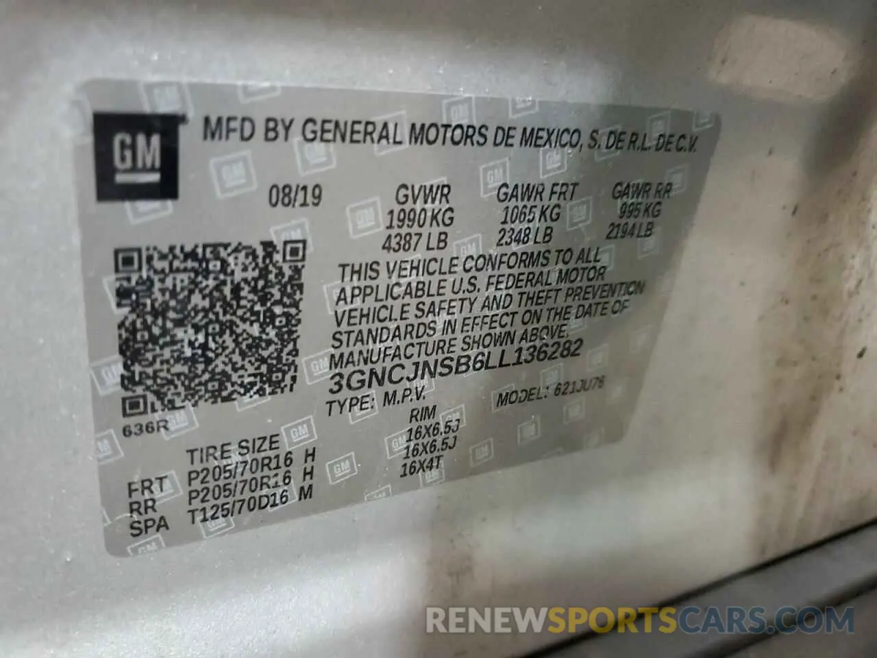14 Photograph of a damaged car 3GNCJNSB6LL136282 CHEVROLET TRAX 2020