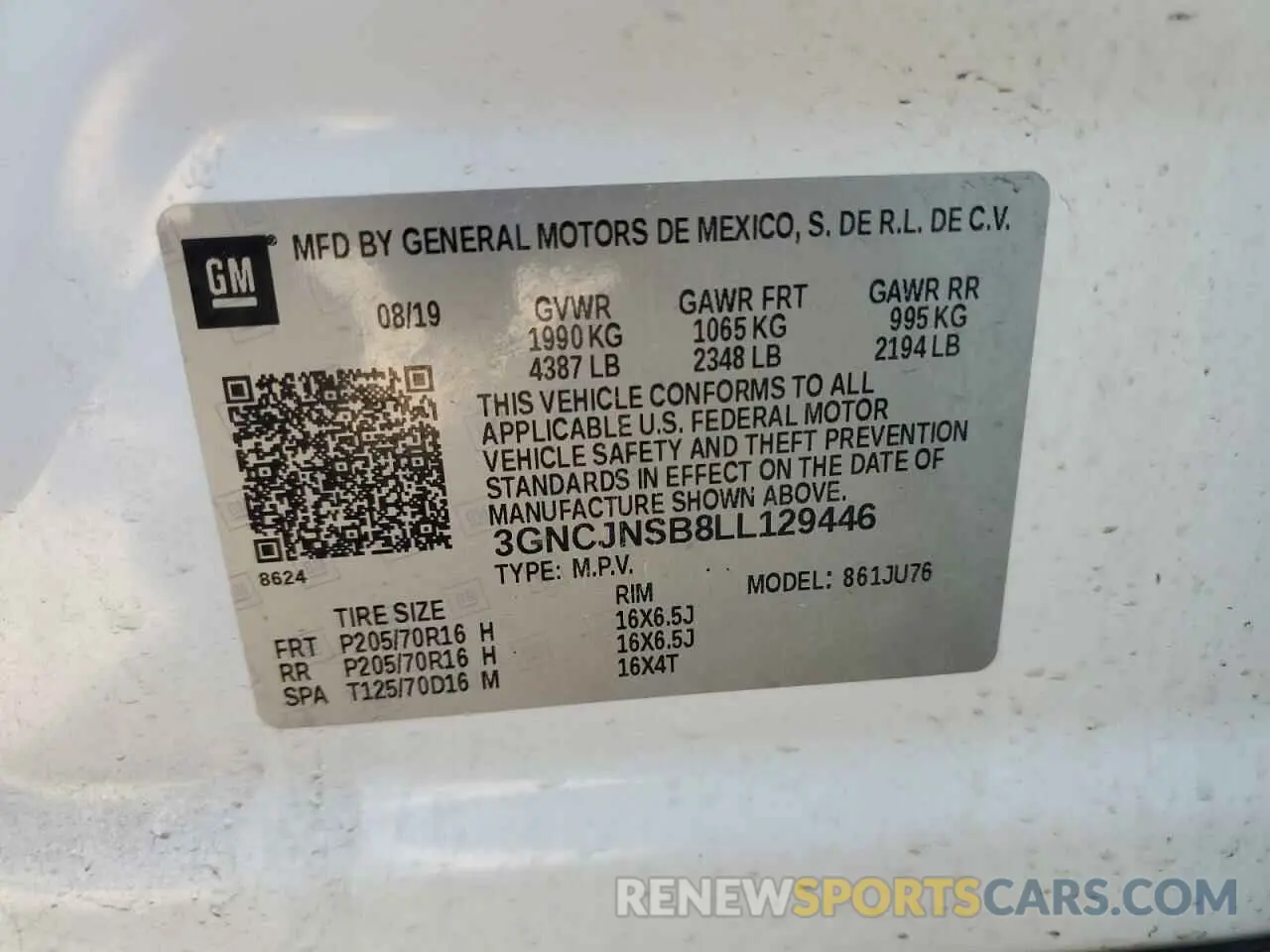 14 Photograph of a damaged car 3GNCJNSB8LL129446 CHEVROLET TRAX 2020