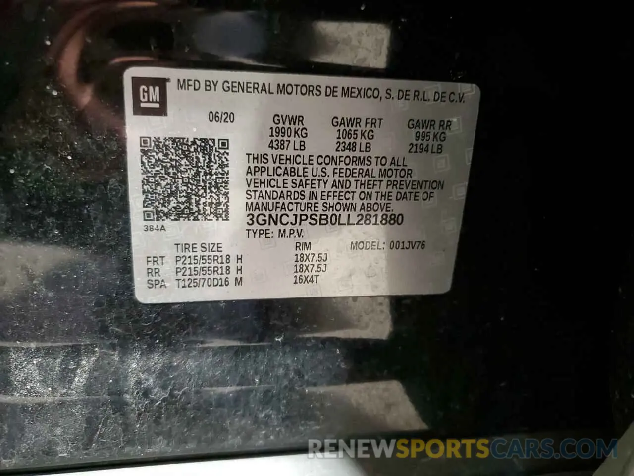 15 Photograph of a damaged car 3GNCJPSB0LL281880 CHEVROLET TRAX 2020
