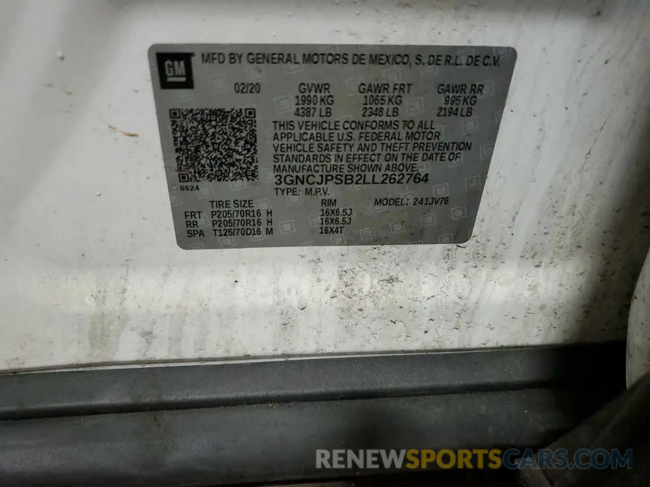 13 Photograph of a damaged car 3GNCJPSB2LL262764 CHEVROLET TRAX 2020