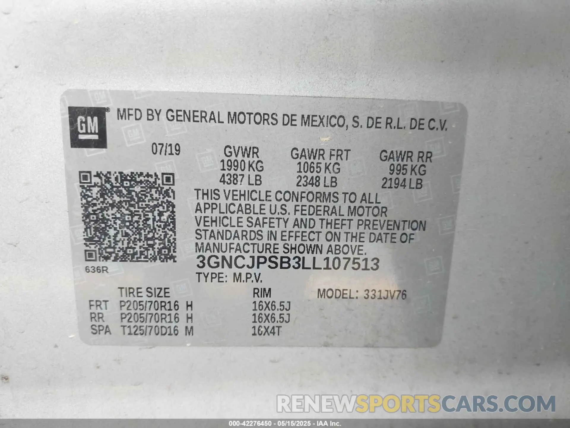 9 Photograph of a damaged car 3GNCJPSB3LL107513 CHEVROLET TRAX 2020
