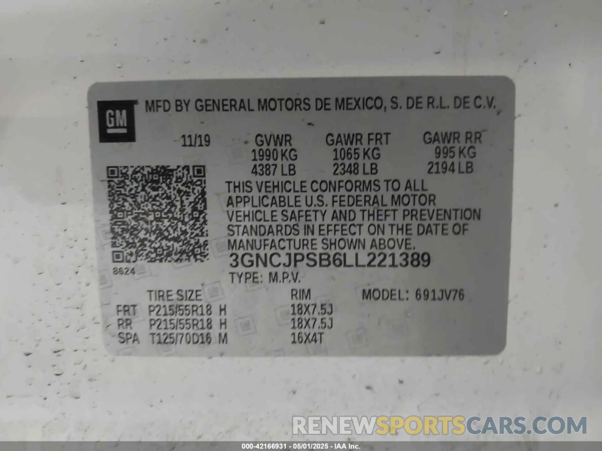 9 Photograph of a damaged car 3GNCJPSB6LL221389 CHEVROLET TRAX 2020