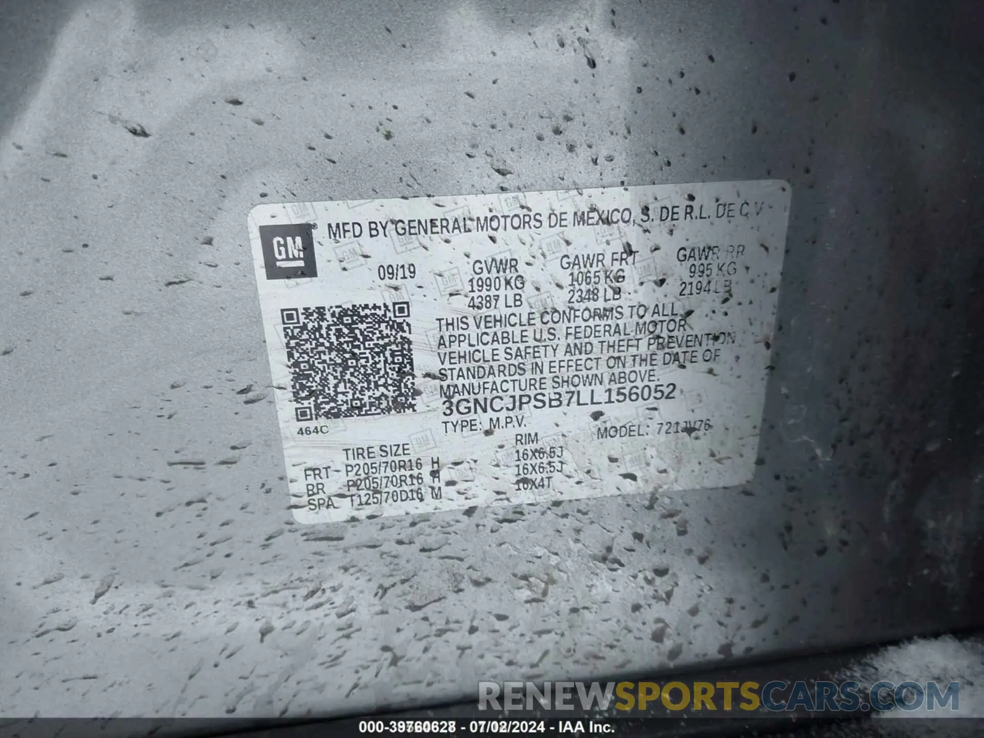 9 Photograph of a damaged car 3GNCJPSB7LL156052 CHEVROLET TRAX 2020