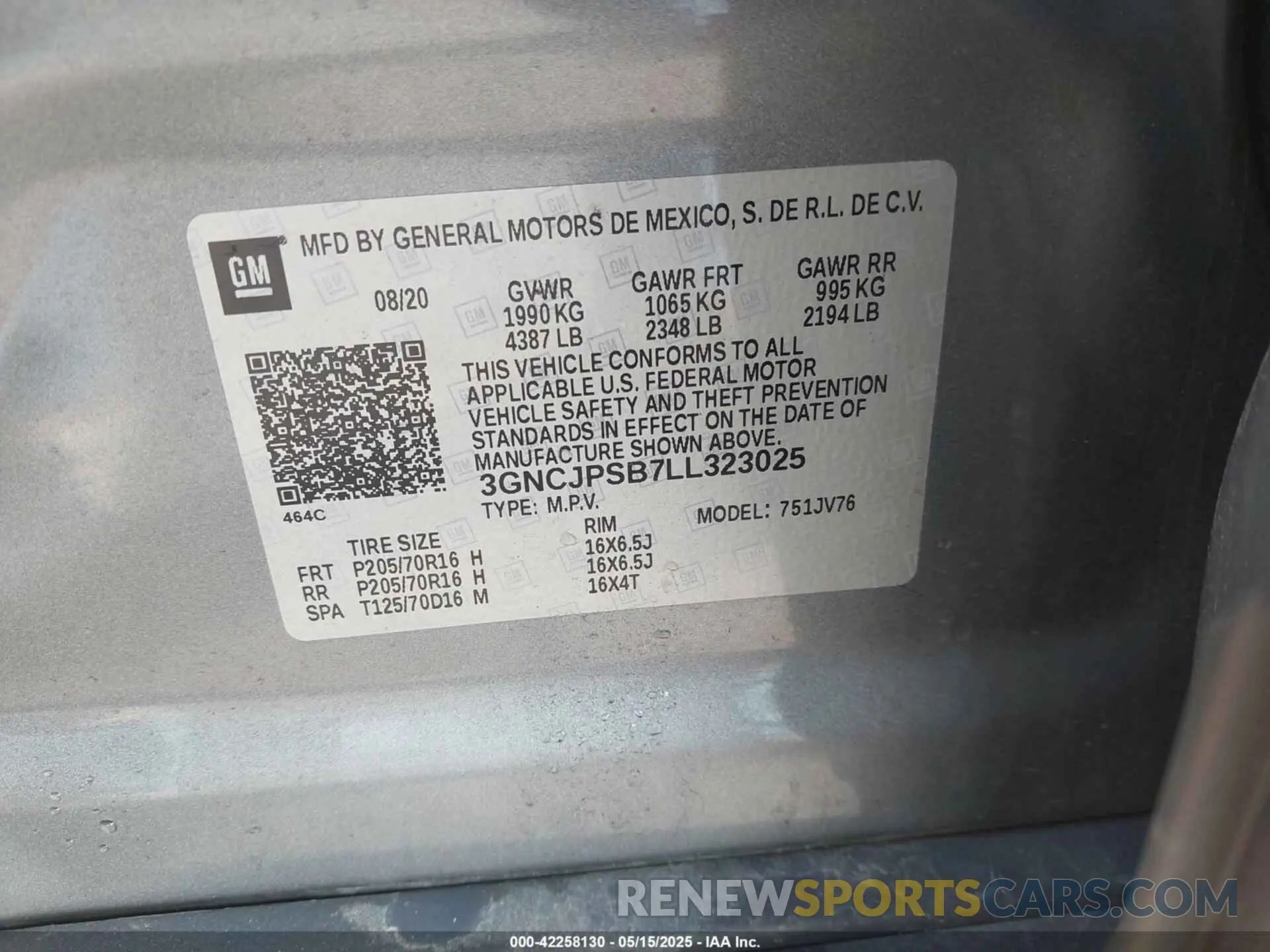 9 Photograph of a damaged car 3GNCJPSB7LL323025 CHEVROLET TRAX 2020