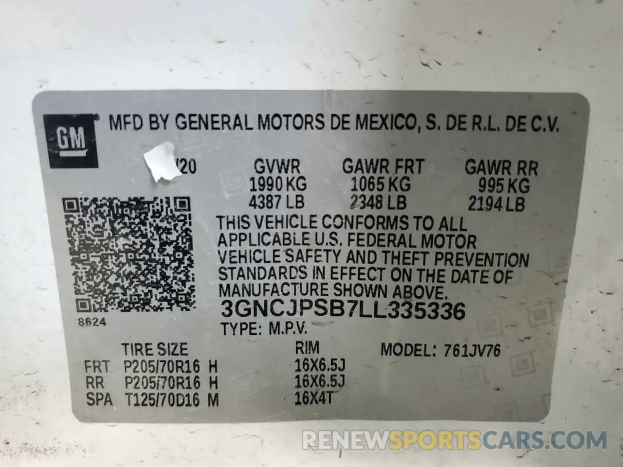 15 Photograph of a damaged car 3GNCJPSB7LL335336 CHEVROLET TRAX 2020
