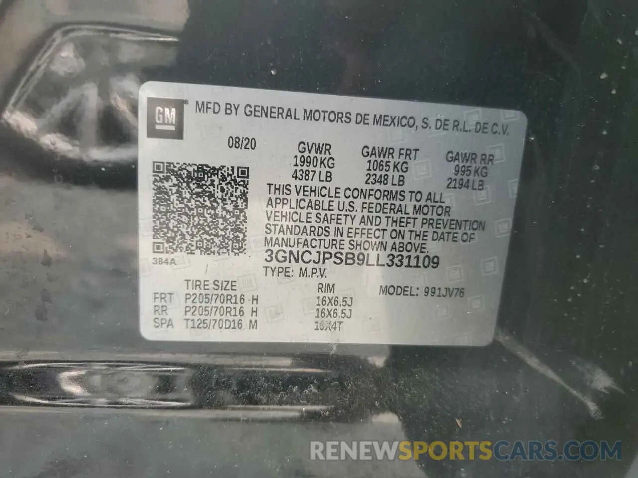 12 Photograph of a damaged car 3GNCJPSB9LL331109 CHEVROLET TRAX 2020