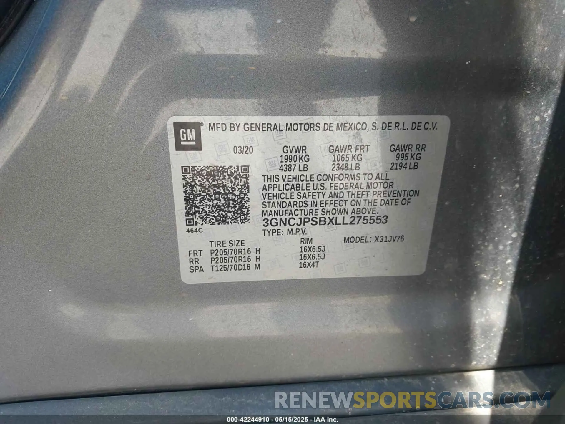 9 Photograph of a damaged car 3GNCJPSBXLL275553 CHEVROLET TRAX 2020