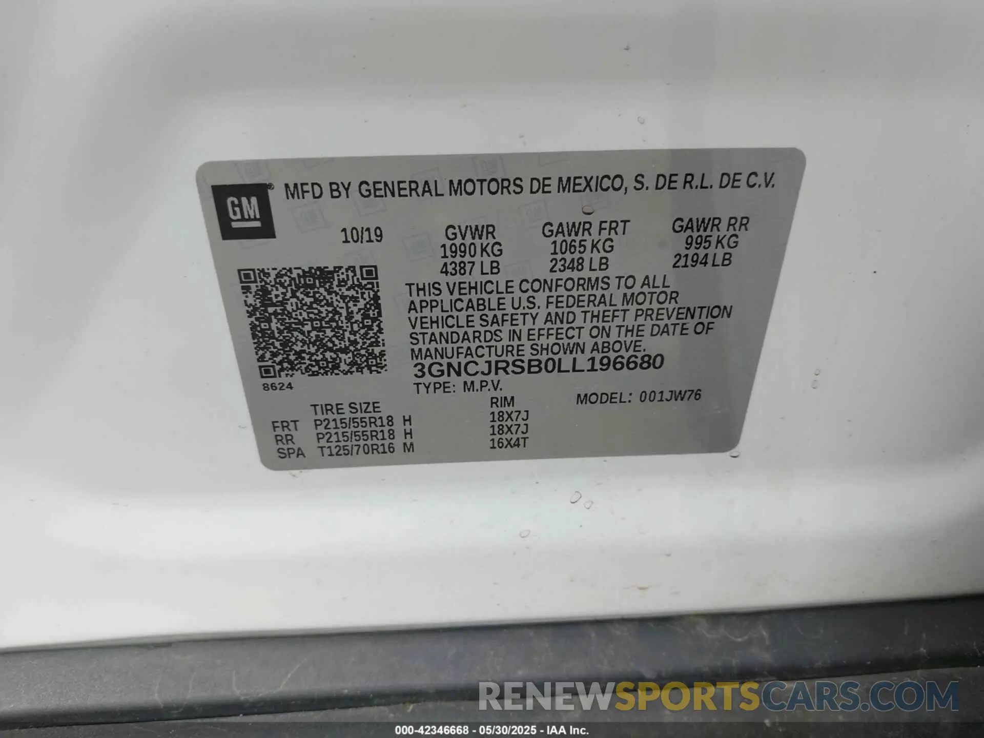 9 Photograph of a damaged car 3GNCJRSB0LL196680 CHEVROLET TRAX 2020