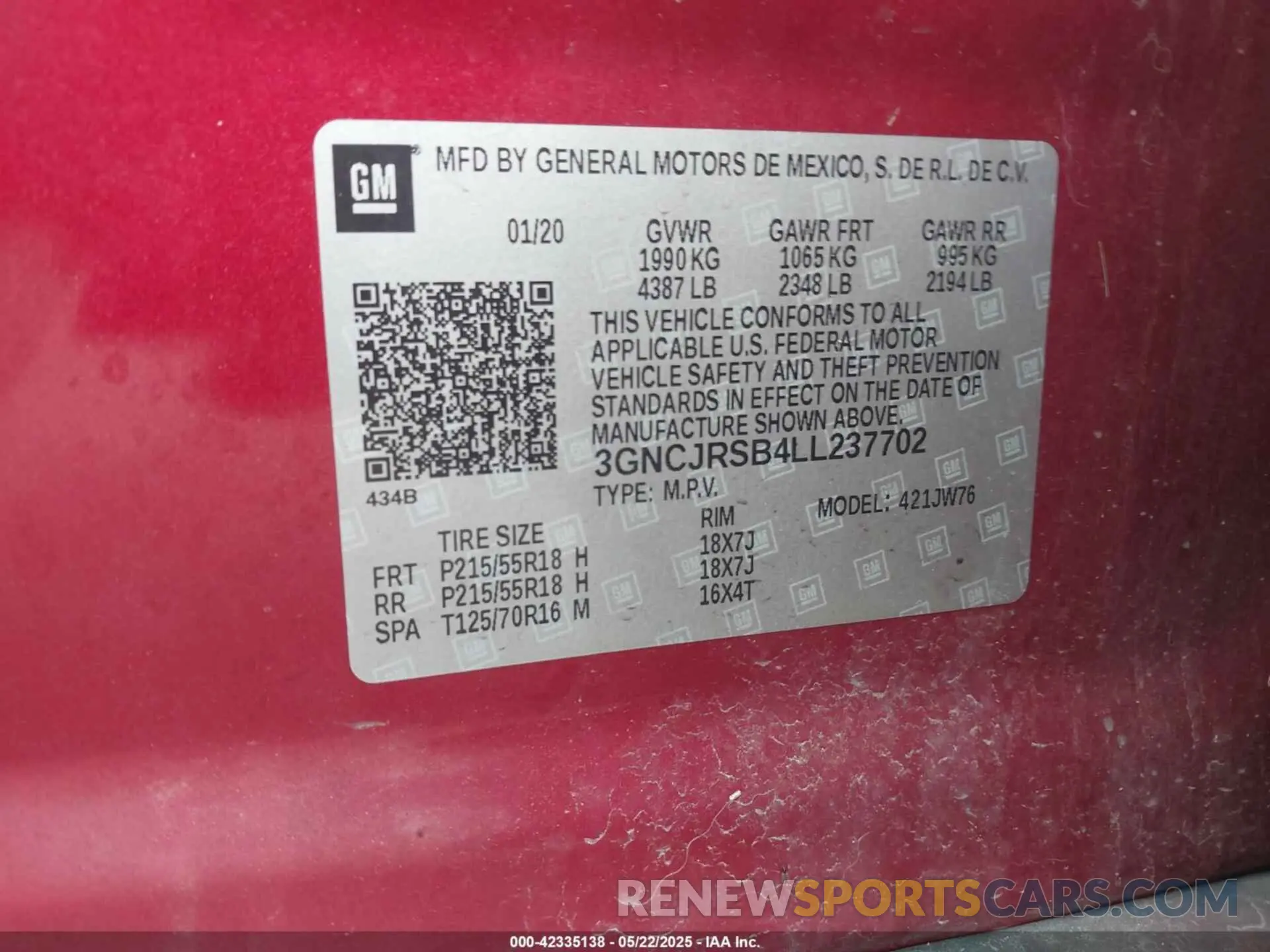9 Photograph of a damaged car 3GNCJRSB4LL237702 CHEVROLET TRAX 2020