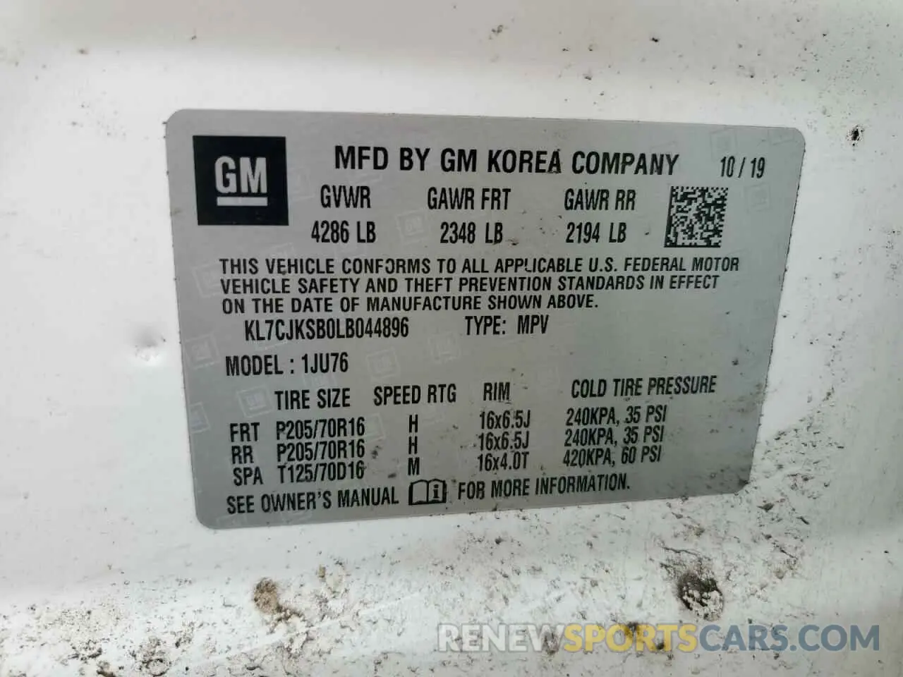13 Photograph of a damaged car KL7CJKSB0LB044896 CHEVROLET TRAX 2020