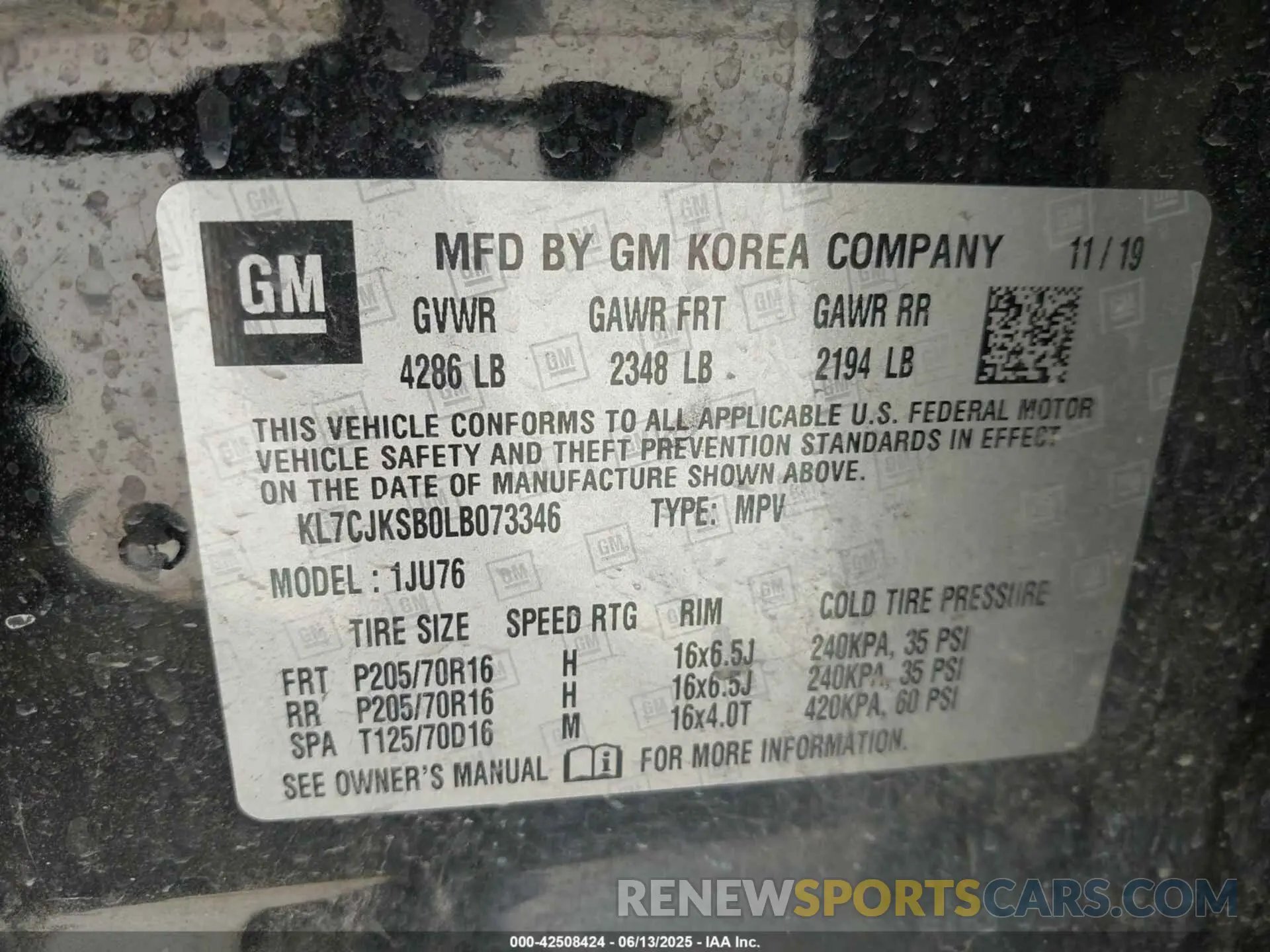 9 Photograph of a damaged car KL7CJKSB0LB073346 CHEVROLET TRAX 2020