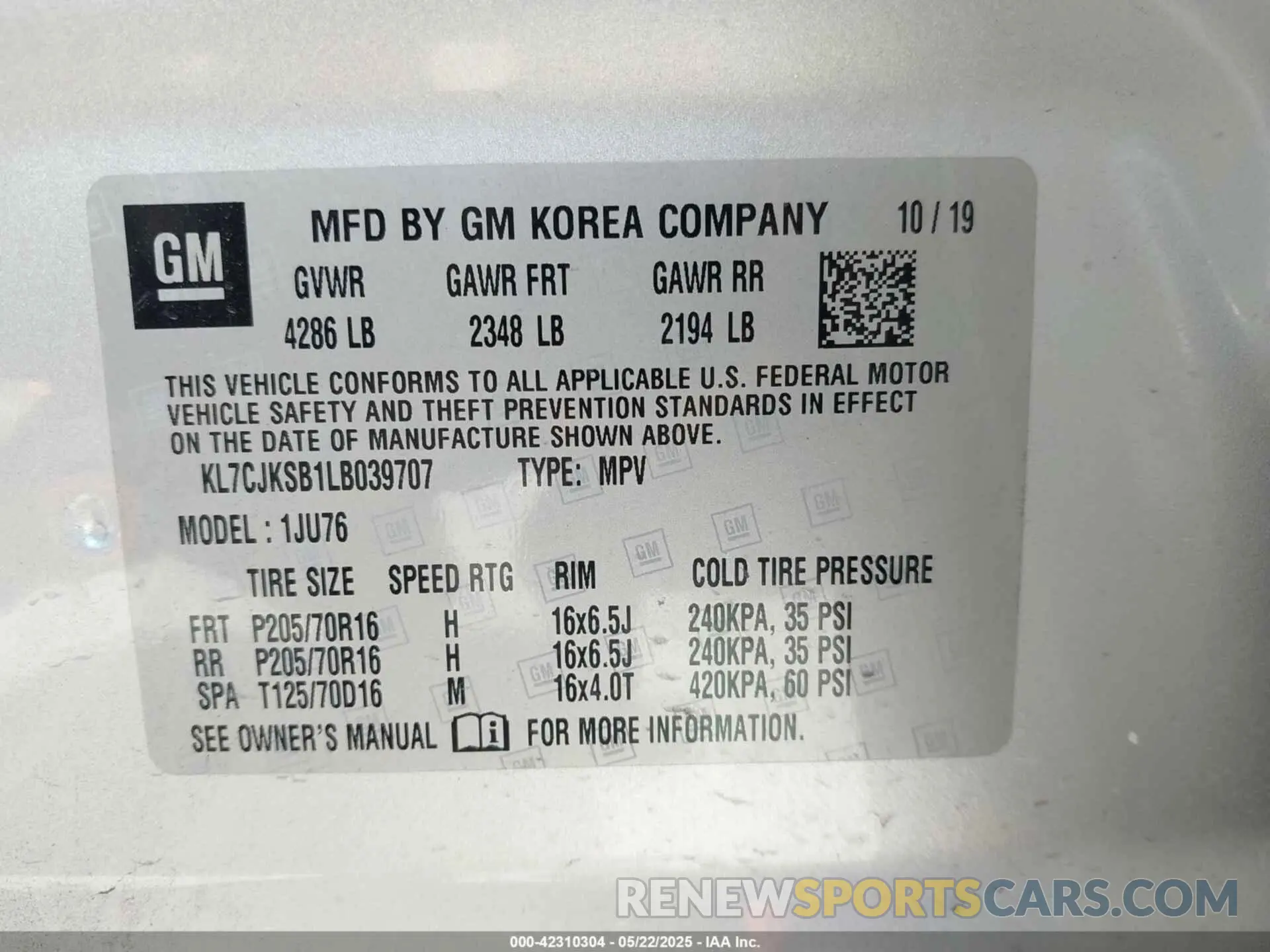 9 Photograph of a damaged car KL7CJKSB1LB039707 CHEVROLET TRAX 2020