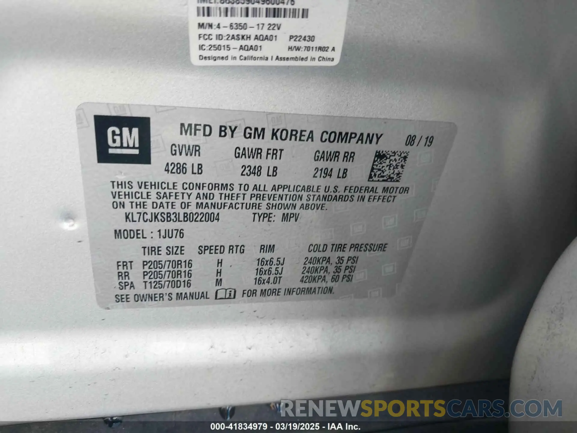 9 Photograph of a damaged car KL7CJKSB3LB022004 CHEVROLET TRAX 2020