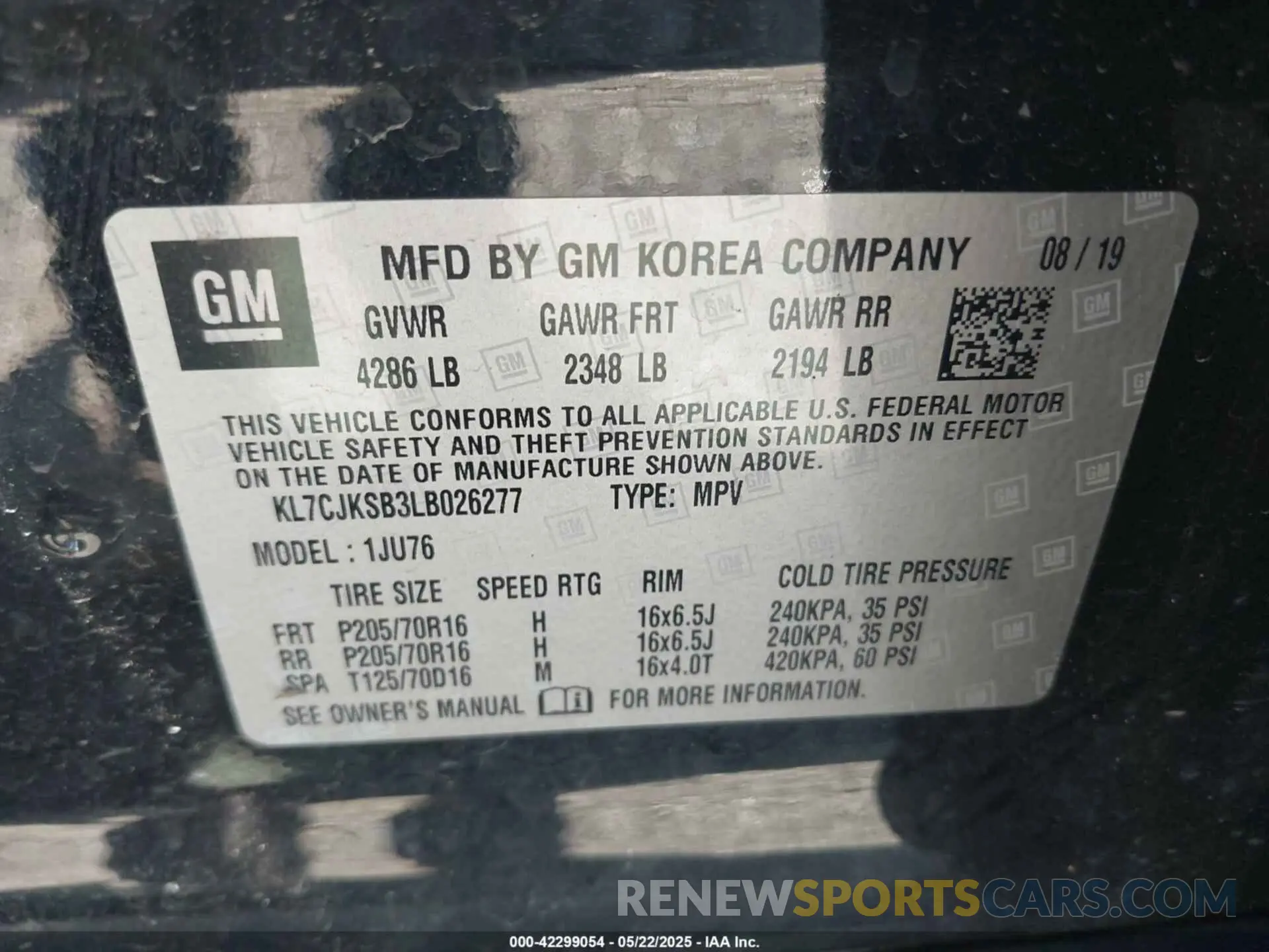 9 Photograph of a damaged car KL7CJKSB3LB026277 CHEVROLET TRAX 2020