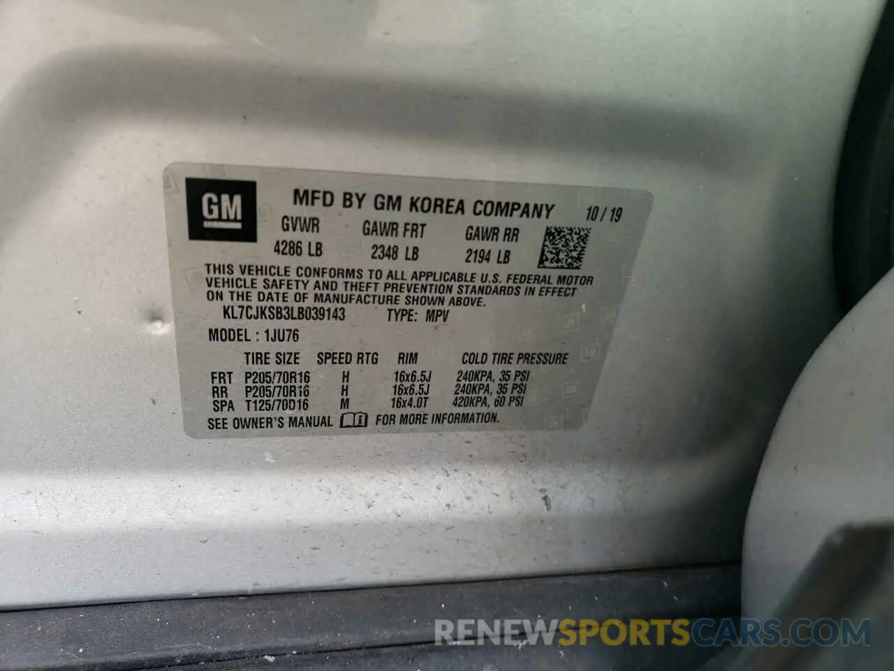 13 Photograph of a damaged car KL7CJKSB3LB039143 CHEVROLET TRAX 2020