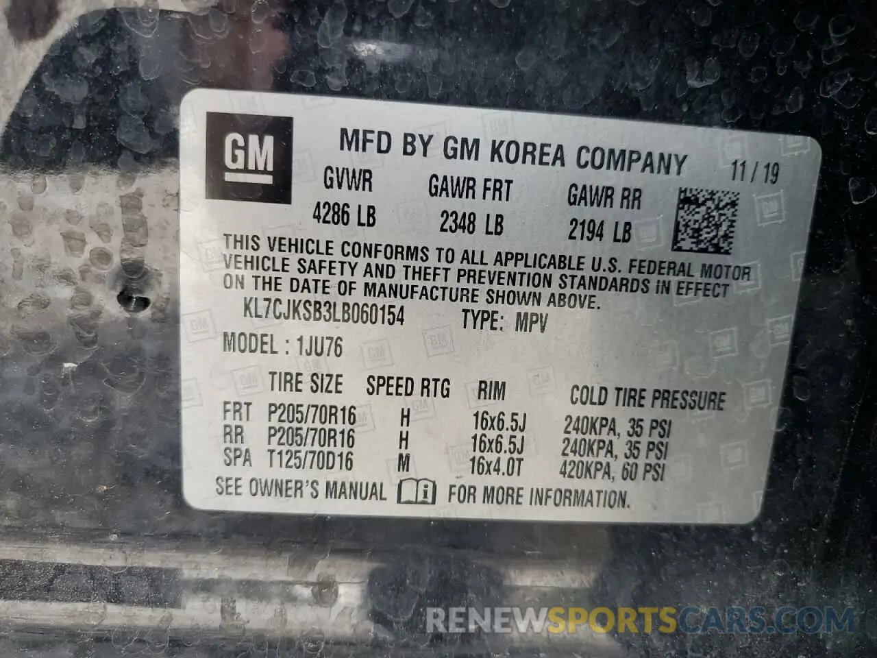 13 Photograph of a damaged car KL7CJKSB3LB060154 CHEVROLET TRAX 2020