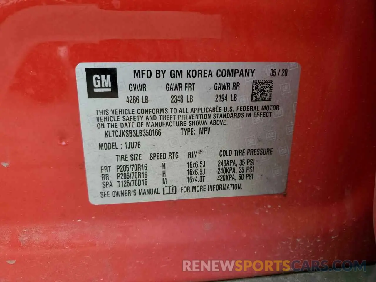13 Photograph of a damaged car KL7CJKSB3LB350166 CHEVROLET TRAX 2020