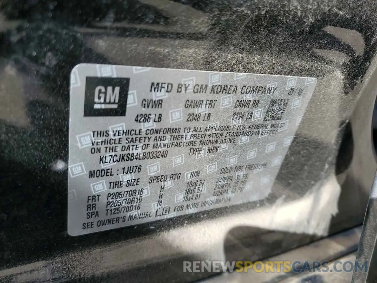 14 Photograph of a damaged car KL7CJKSB4LB033240 CHEVROLET TRAX 2020