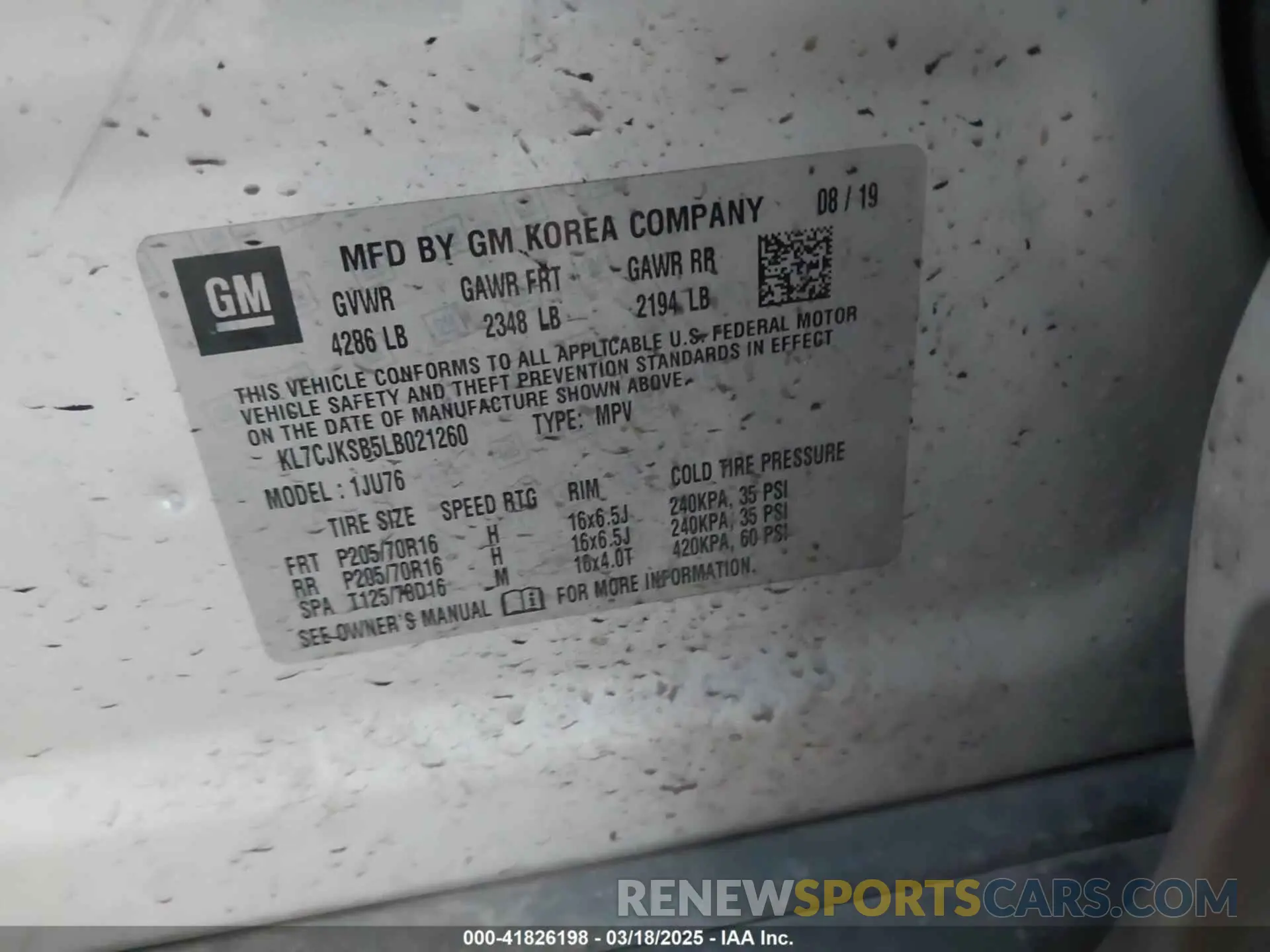 9 Photograph of a damaged car KL7CJKSB5LB021260 CHEVROLET TRAX 2020