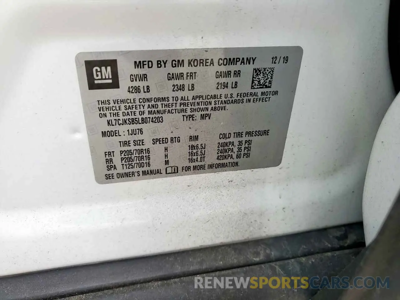13 Photograph of a damaged car KL7CJKSB5LB074203 CHEVROLET TRAX 2020