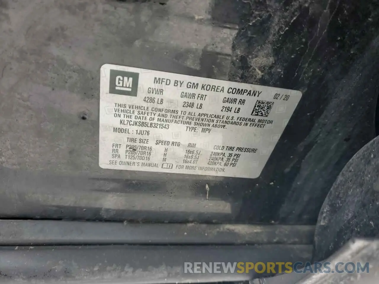 13 Photograph of a damaged car KL7CJKSB5LB321543 CHEVROLET TRAX 2020