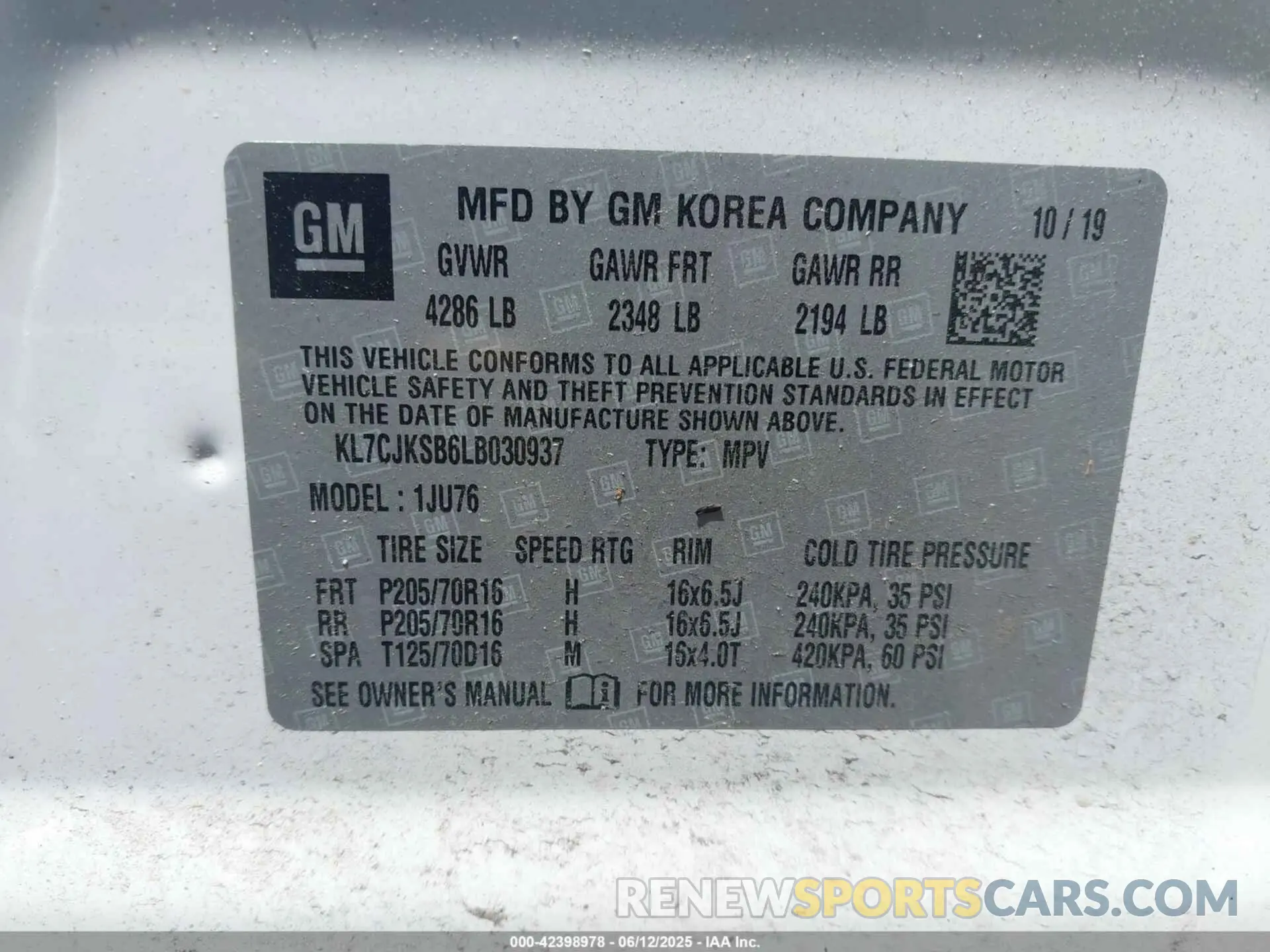 9 Photograph of a damaged car KL7CJKSB6LB030937 CHEVROLET TRAX 2020