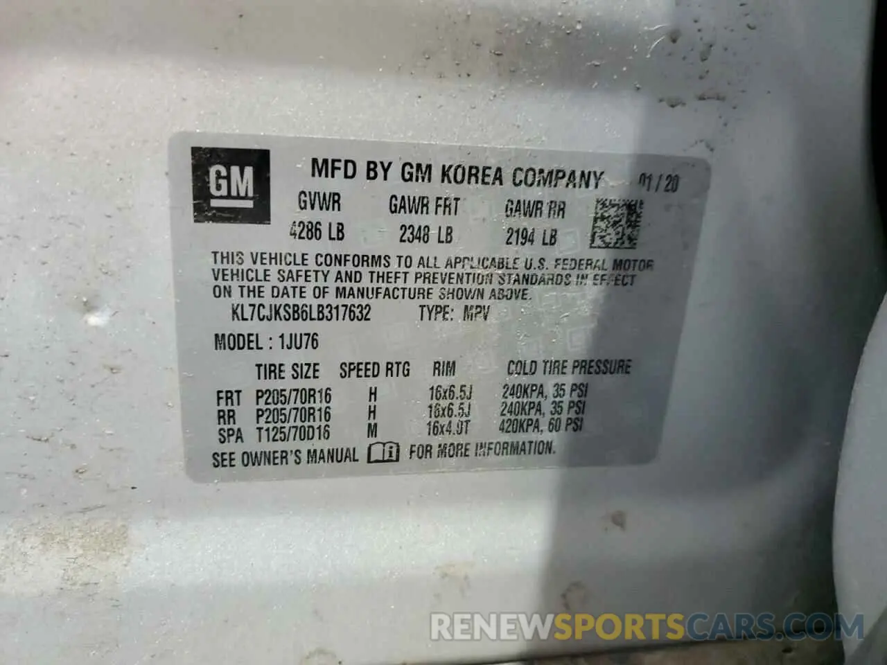 12 Photograph of a damaged car KL7CJKSB6LB317632 CHEVROLET TRAX 2020