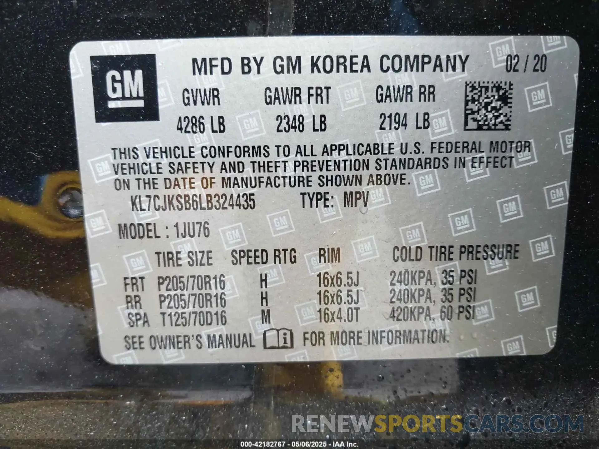 9 Photograph of a damaged car KL7CJKSB6LB324435 CHEVROLET TRAX 2020