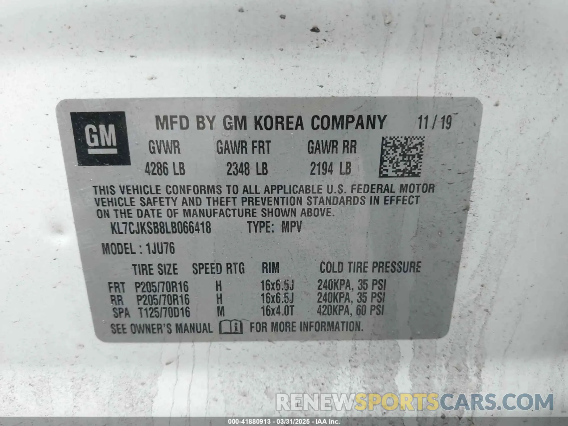9 Photograph of a damaged car KL7CJKSB8LB066418 CHEVROLET TRAX 2020