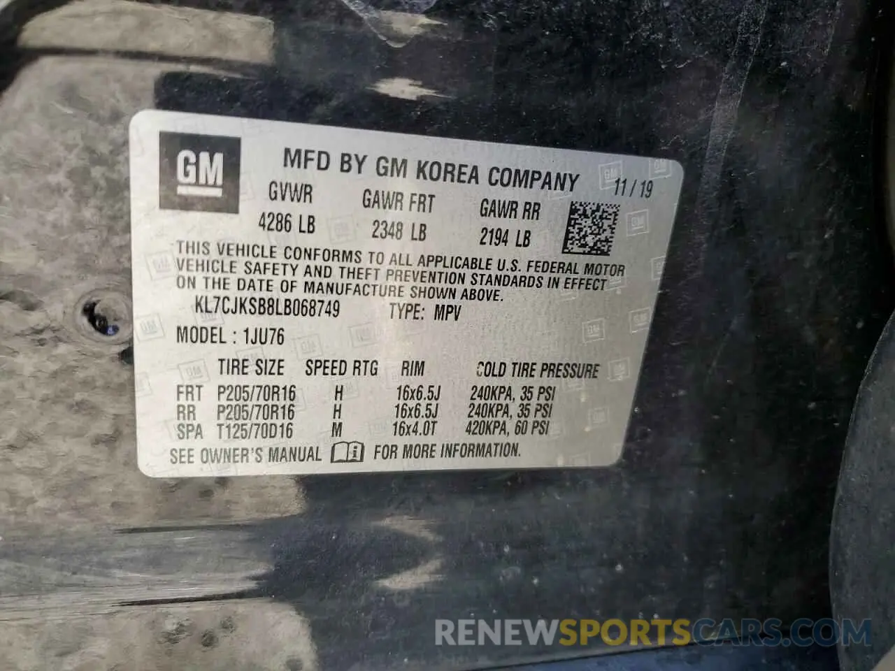 13 Photograph of a damaged car KL7CJKSB8LB068749 CHEVROLET TRAX 2020