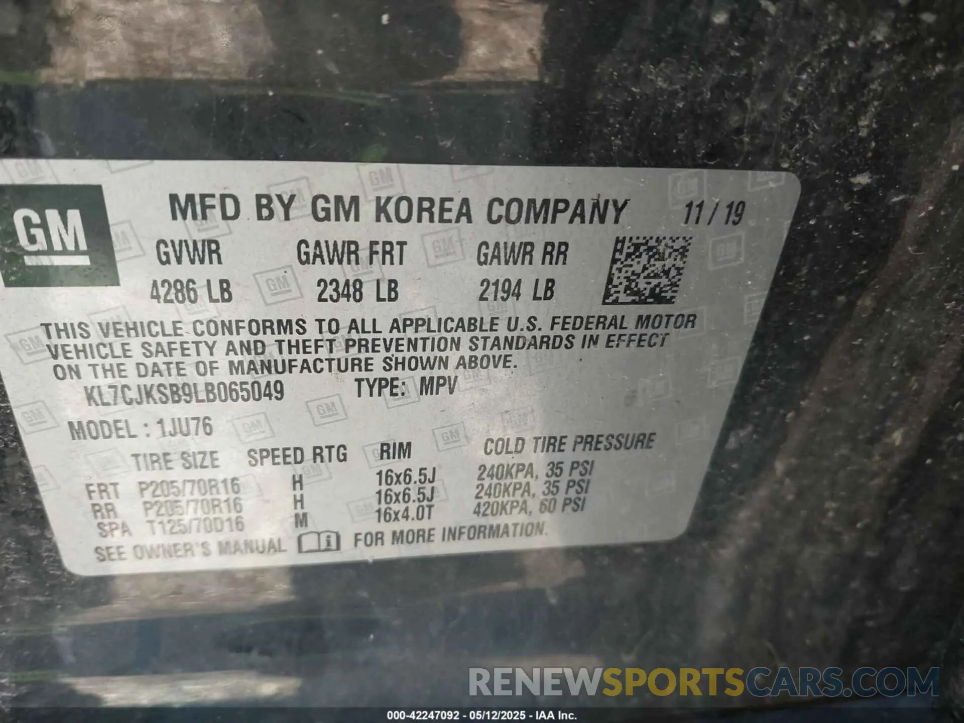 9 Photograph of a damaged car KL7CJKSB9LB065049 CHEVROLET TRAX 2020