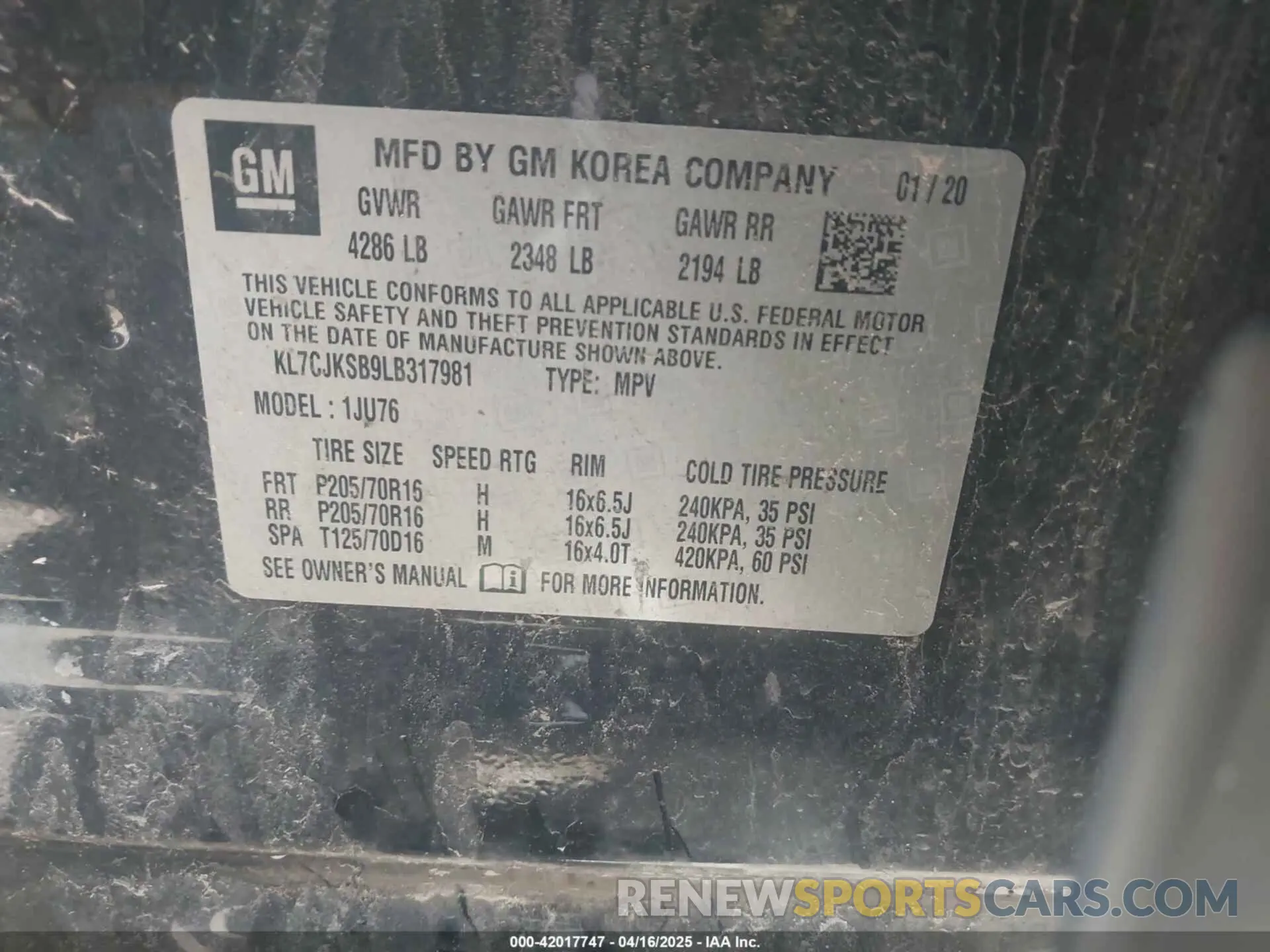 9 Photograph of a damaged car KL7CJKSB9LB317981 CHEVROLET TRAX 2020