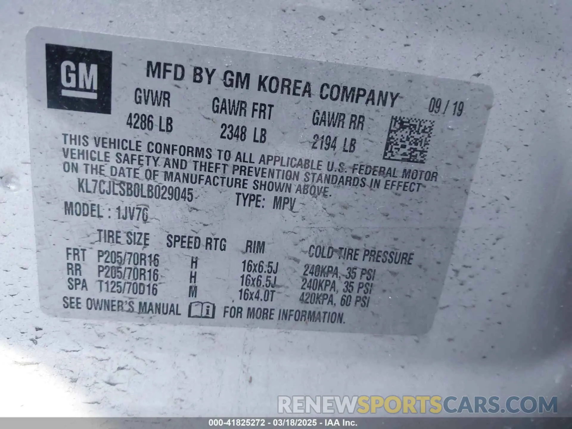 9 Photograph of a damaged car KL7CJLSB0LB029045 CHEVROLET TRAX 2020