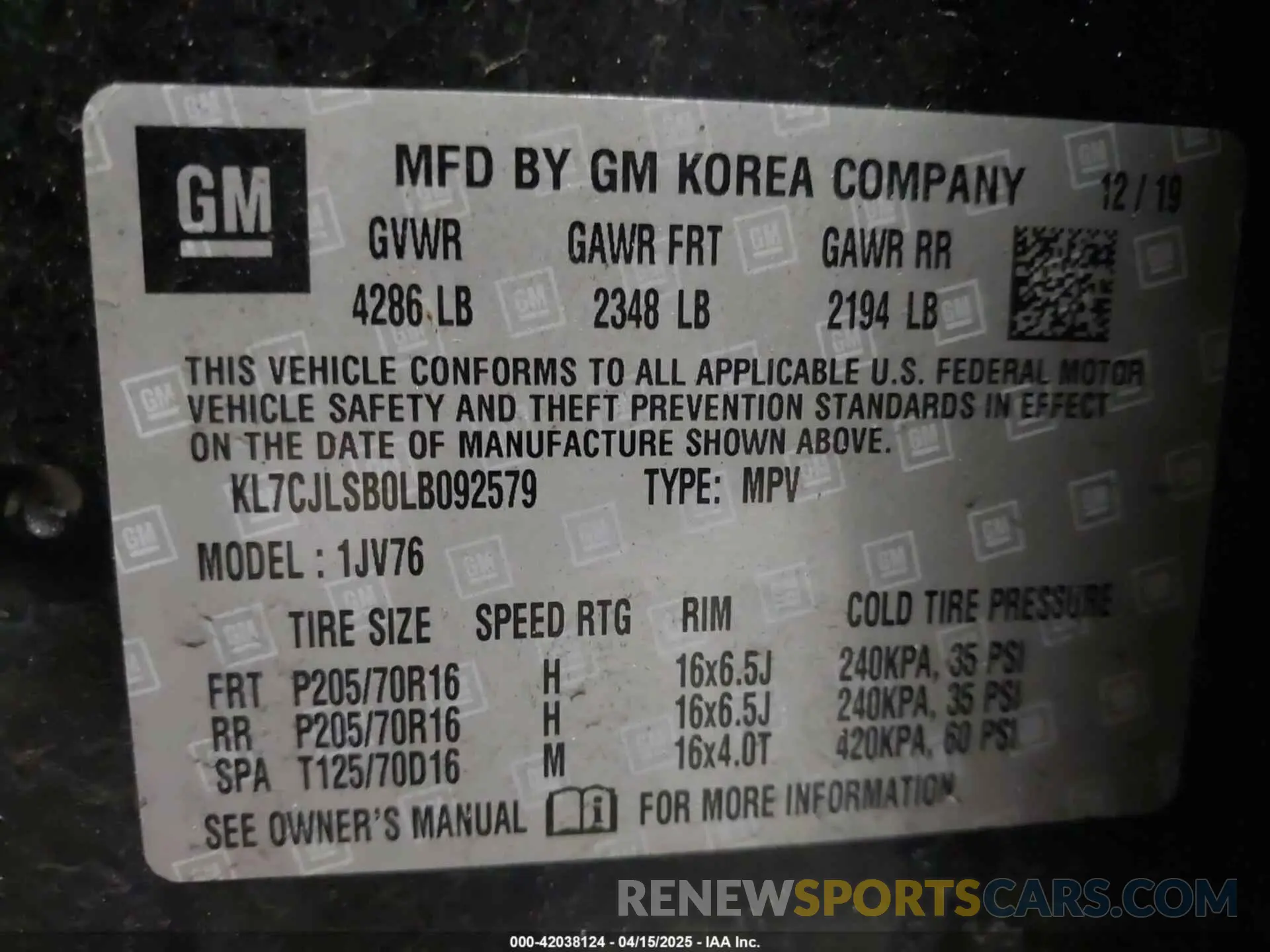 9 Photograph of a damaged car KL7CJLSB0LB092579 CHEVROLET TRAX 2020