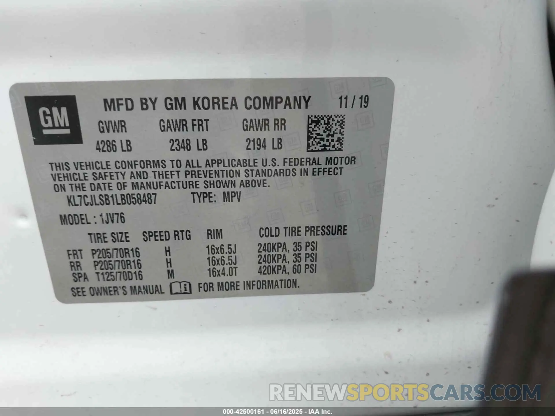 9 Photograph of a damaged car KL7CJLSB1LB058487 CHEVROLET TRAX 2020