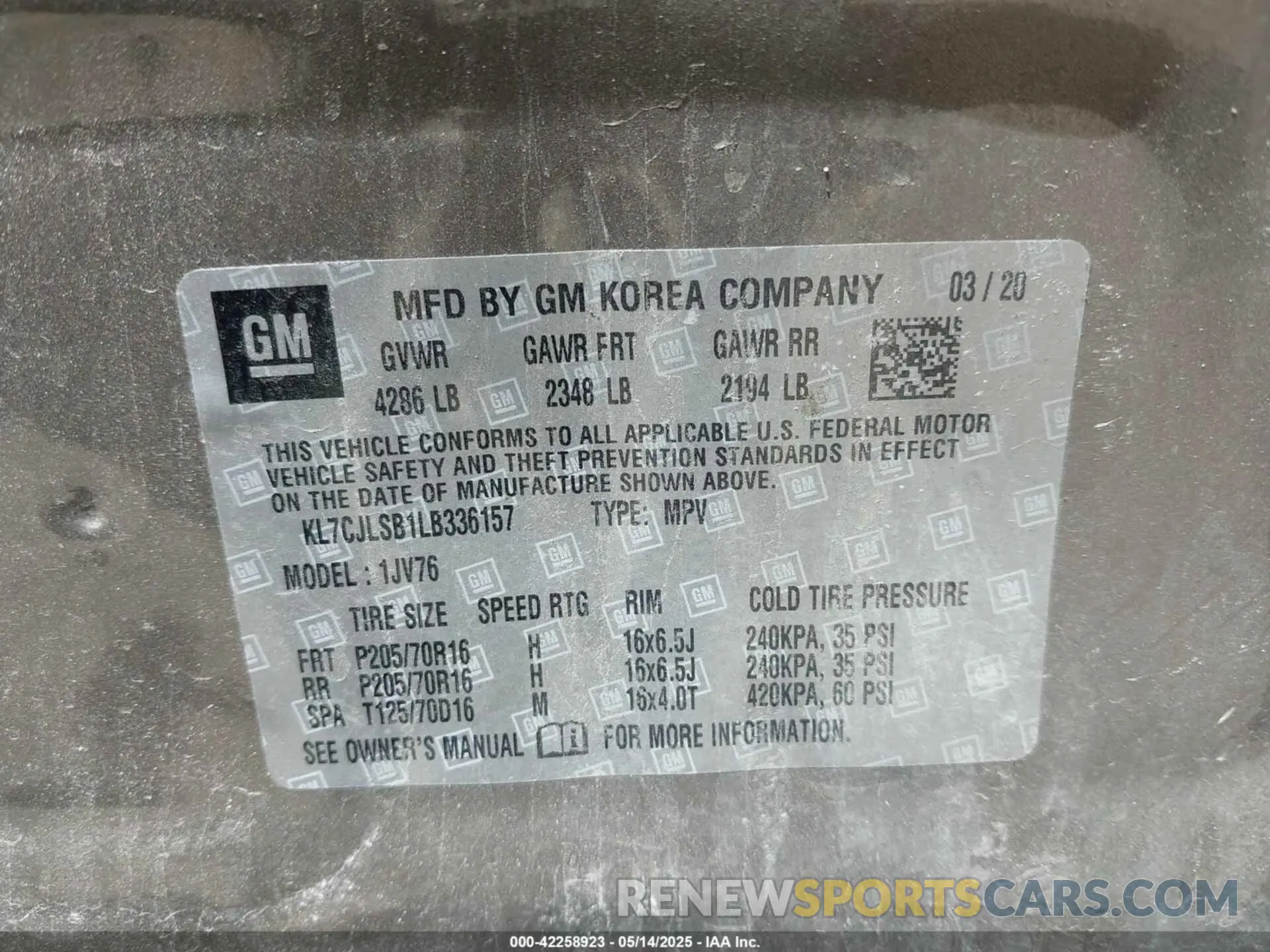 9 Photograph of a damaged car KL7CJLSB1LB336157 CHEVROLET TRAX 2020
