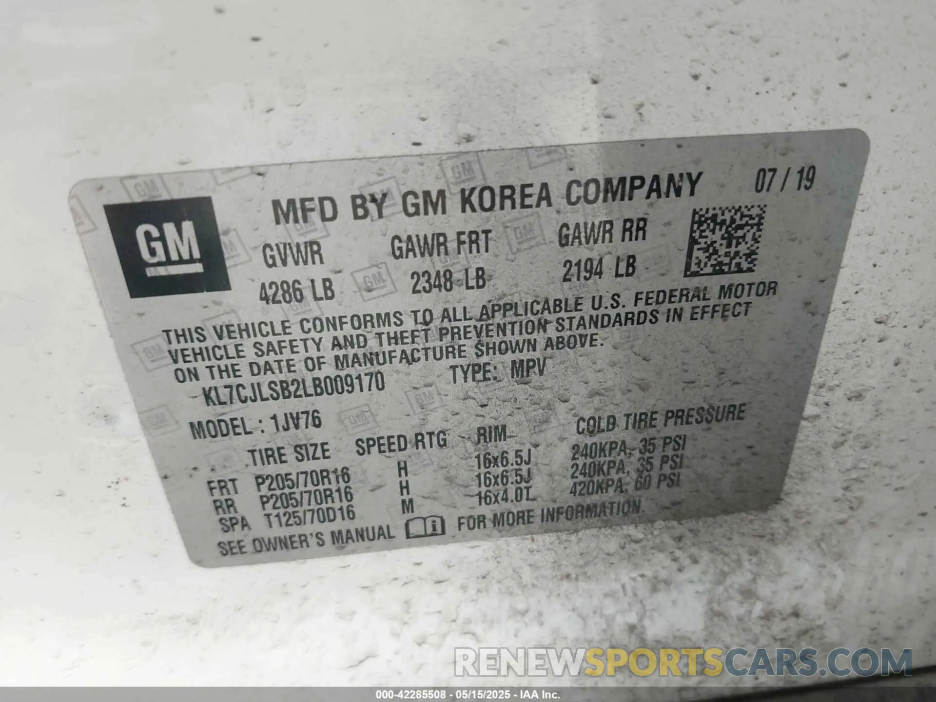 9 Photograph of a damaged car KL7CJLSB2LB009170 CHEVROLET TRAX 2020