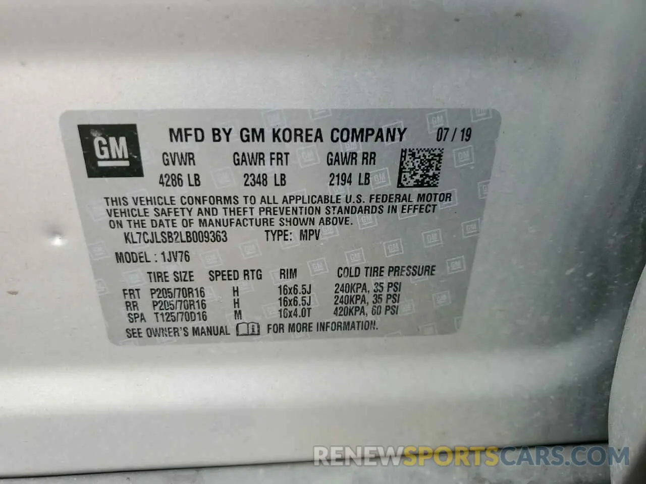 15 Photograph of a damaged car KL7CJLSB2LB009363 CHEVROLET TRAX 2020