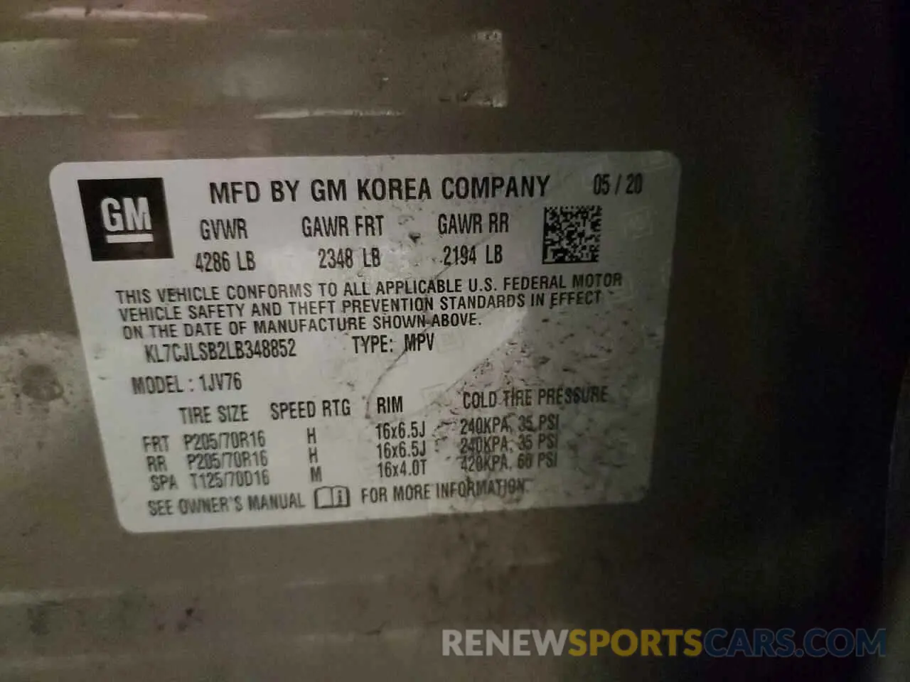 13 Photograph of a damaged car KL7CJLSB2LB348852 CHEVROLET TRAX 2020