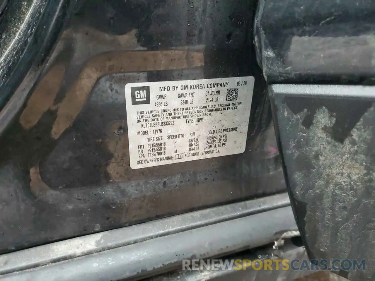 13 Photograph of a damaged car KL7CJLSB3LB333292 CHEVROLET TRAX 2020