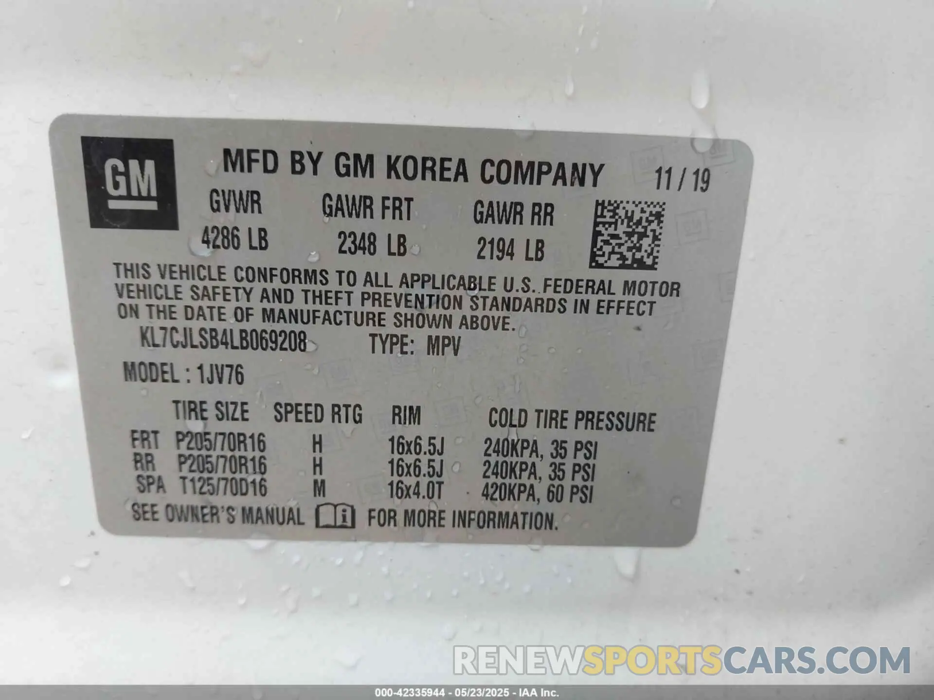 9 Photograph of a damaged car KL7CJLSB4LB069208 CHEVROLET TRAX 2020