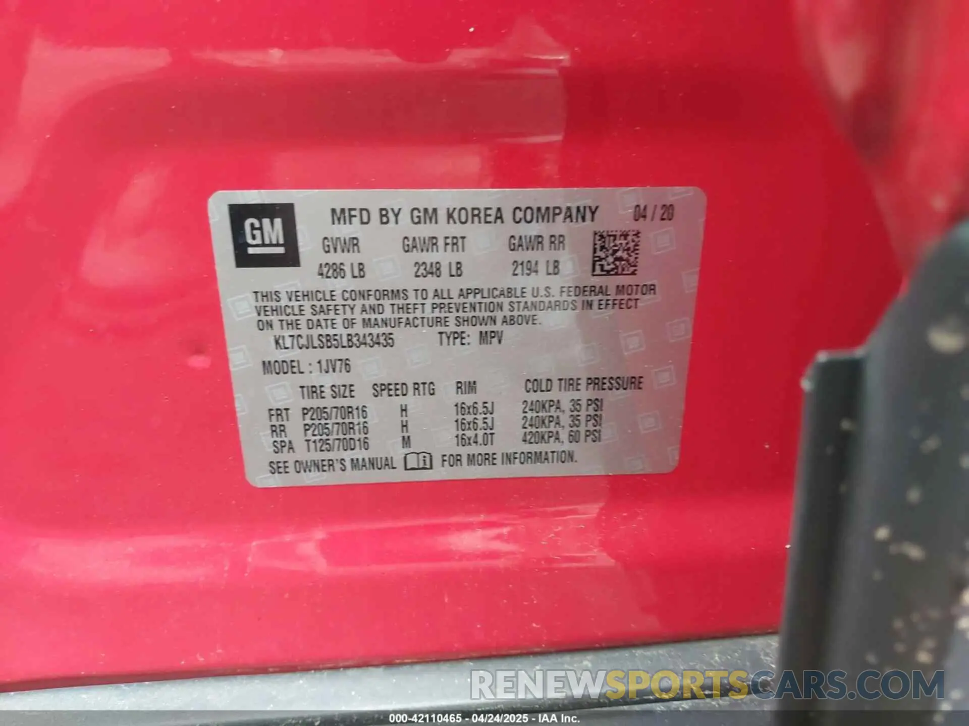 9 Photograph of a damaged car KL7CJLSB5LB343435 CHEVROLET TRAX 2020