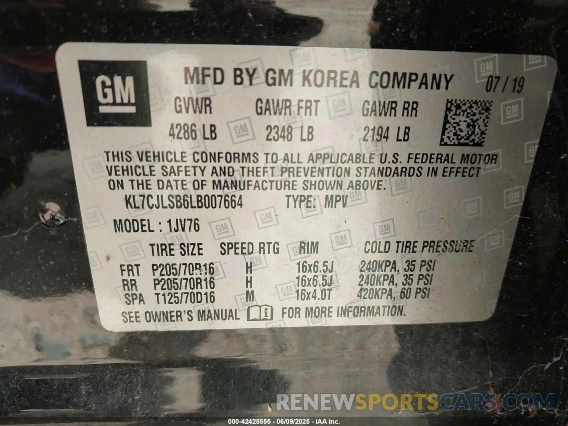 9 Photograph of a damaged car KL7CJLSB6LB007664 CHEVROLET TRAX 2020