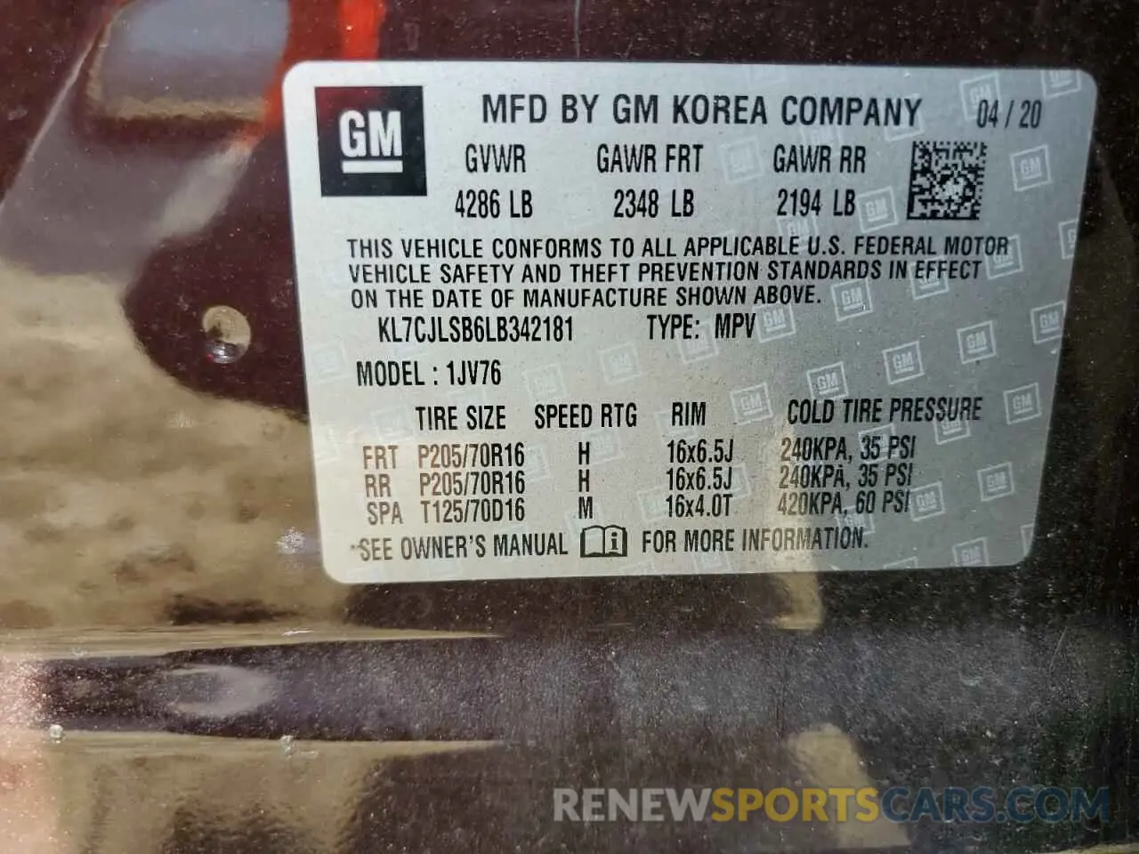 13 Photograph of a damaged car KL7CJLSB6LB342181 CHEVROLET TRAX 2020