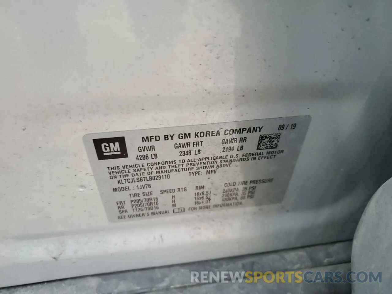 15 Photograph of a damaged car KL7CJLSB7LB029110 CHEVROLET TRAX 2020