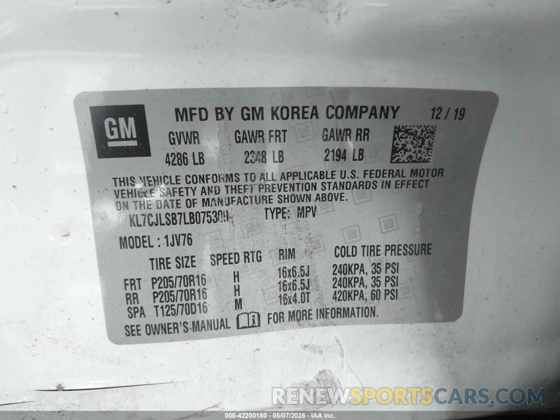 9 Photograph of a damaged car KL7CJLSB7LB075309 CHEVROLET TRAX 2020