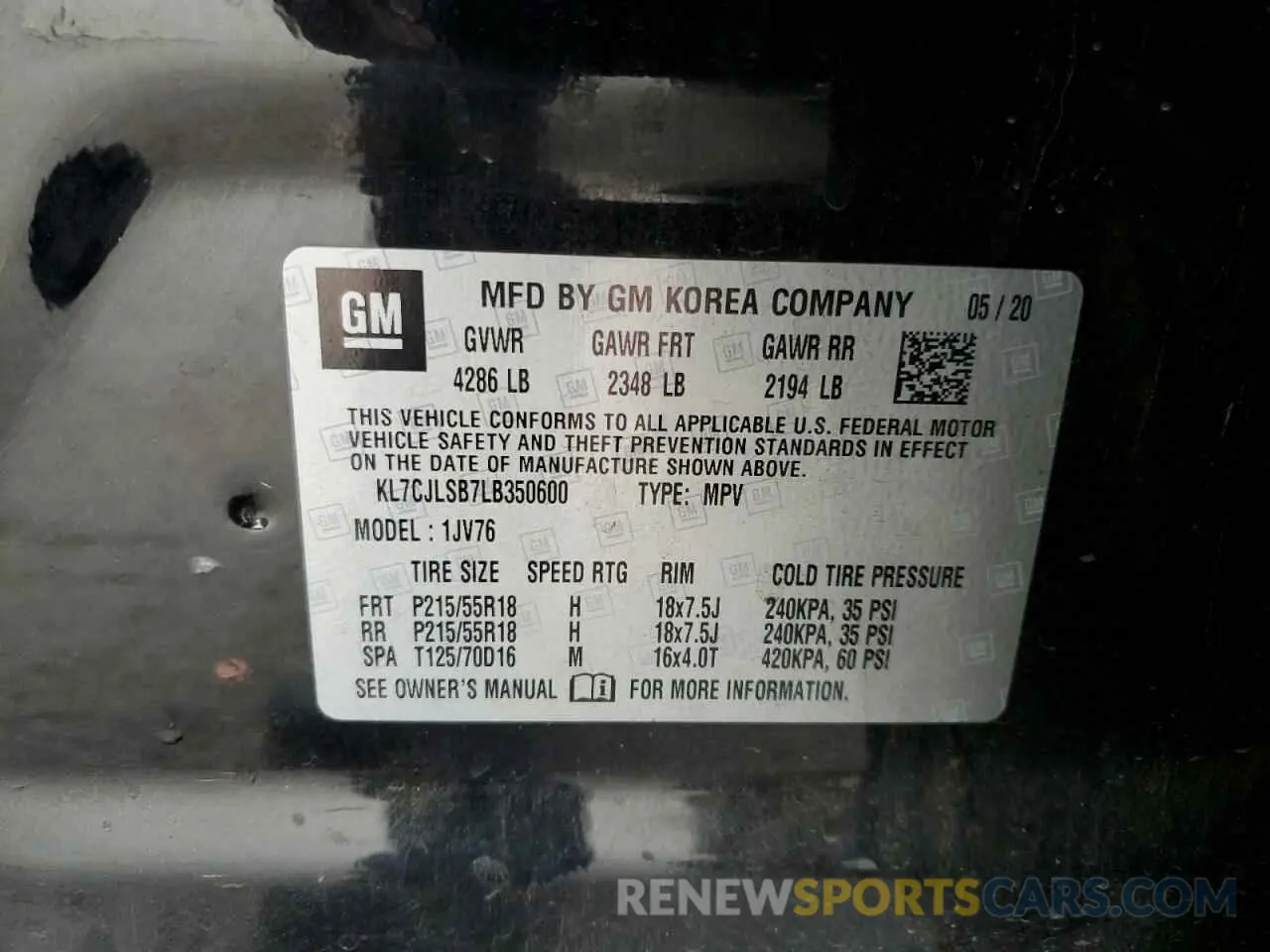 14 Photograph of a damaged car KL7CJLSB7LB350600 CHEVROLET TRAX 2020
